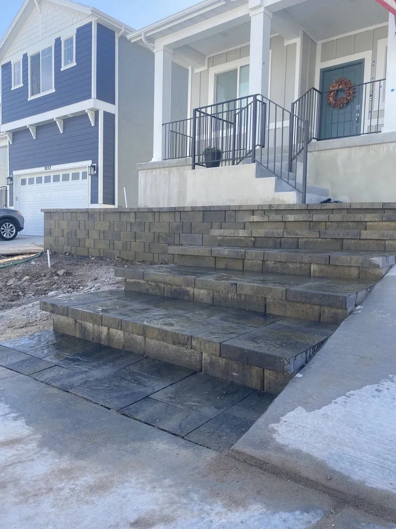 Outdoor steps and path showing planned transitions in hardscape design
